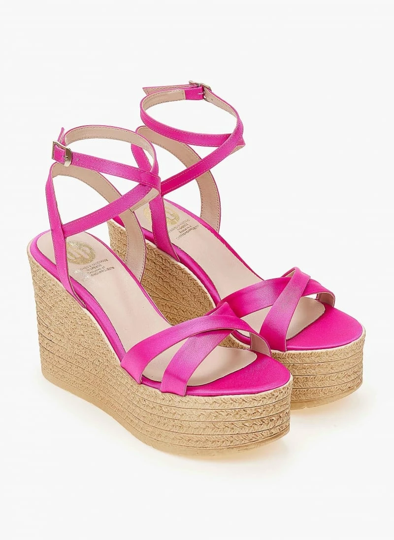 Ολοκαίνουργιο 👏 Εκπτωση 💯 The Fashion Project Πλατφόρμες σατέν TFP με χιαστί λουράκια - Φούξια 🧨 🔥 - Image 5