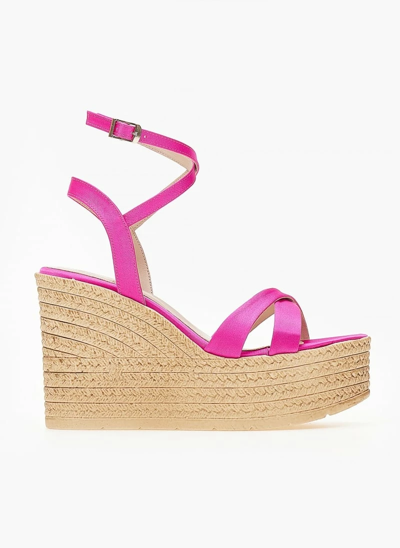 Ολοκαίνουργιο 👏 Εκπτωση 💯 The Fashion Project Πλατφόρμες σατέν TFP με χιαστί λουράκια - Φούξια 🧨 🔥 - Image 2