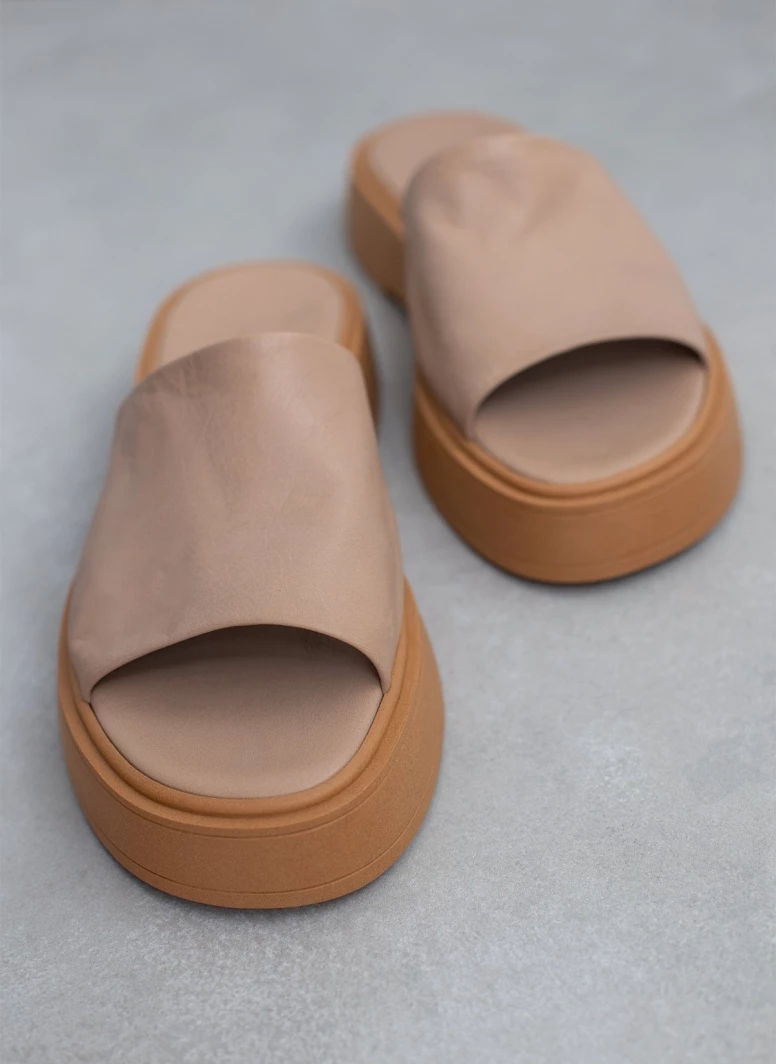 Το φθηνότερο 😉 Προώθηση 😉 Σανδάλια δερμάτινα IRIS με φαρδιά φάσα - Μπεζ ⌛ 🎉 - Image 3