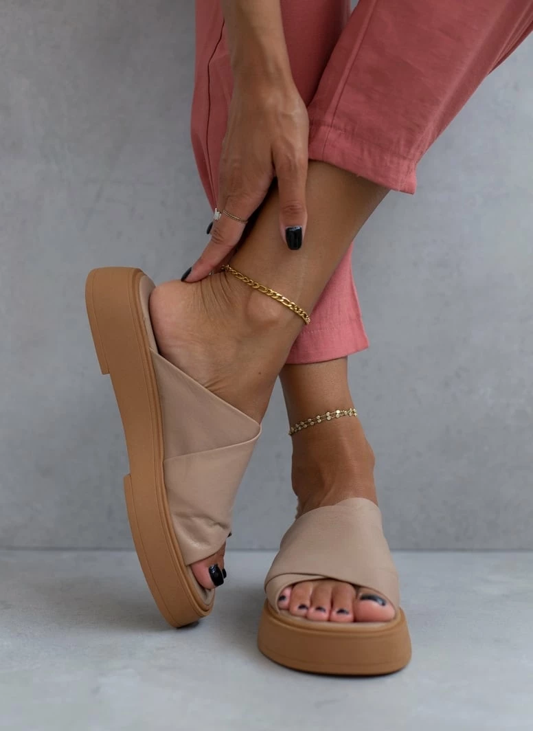 Εκπτωση ✔️ Συμφωνίες 🤩 Σανδάλια δερμάτινα IRIS με χιαστί φάσες - Μπεζ 👍 ✨ - Image 7