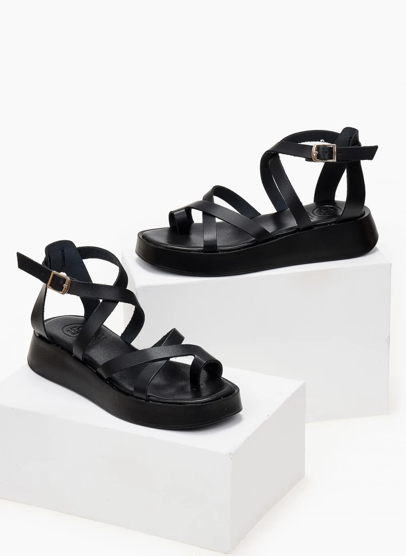 Προϋπολογισμός 😀 Τοπ 10 👍 Σανδάλια δερμάτινα TFP με χιαστί δέσιμο - Μαύρο 🎉 😍 - Image 6