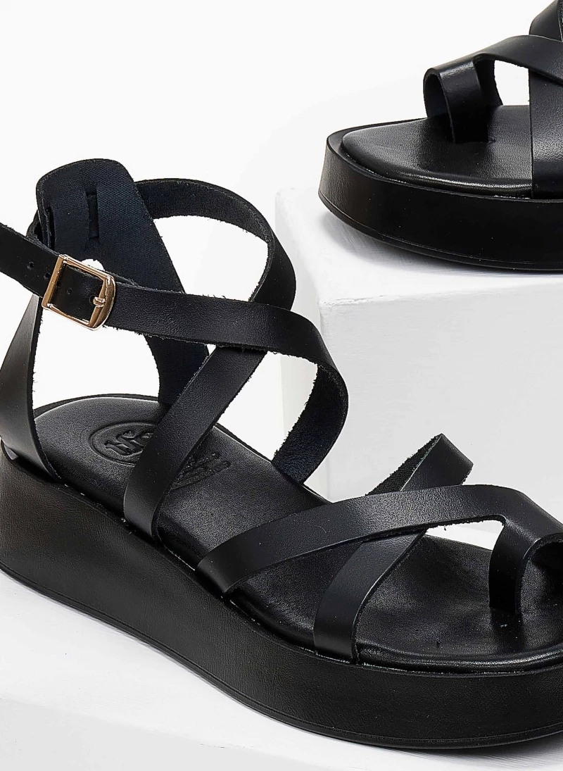 Προϋπολογισμός 😀 Τοπ 10 👍 Σανδάλια δερμάτινα TFP με χιαστί δέσιμο - Μαύρο 🎉 😍 - Image 3