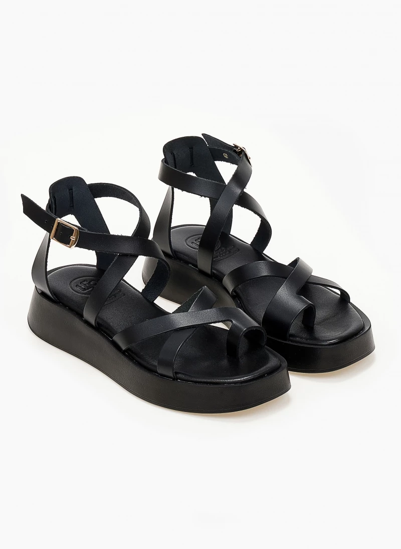 Προϋπολογισμός 😀 Τοπ 10 👍 Σανδάλια δερμάτινα TFP με χιαστί δέσιμο - Μαύρο 🎉 😍 - Image 5