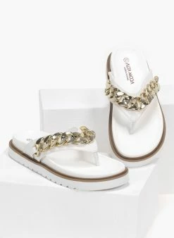 Εξοδος 😉 Η καλύτερη συμφωνία 👍 The Fashion Project Slides με αλυσίδα και ανατομικό πάτο - Λευκό 🧨 🌟