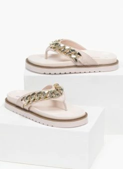 Best Pirce 🤩 Συμφωνίες 💯 The Fashion Project Slides με αλυσίδα και ανατομικό πάτο - Μπεζ 🌟 🌟