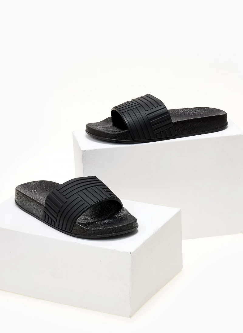 Αγορά 🌟 Φτηνός 😍 The Fashion Project Slides με ανάγλυφο Pattern - Μαύρο 😀 🥰 - Image 2