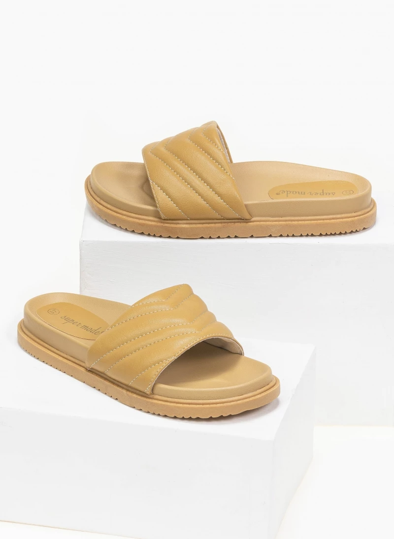 Φτηνός 🔔 Ολοκαίνουργιο 🛒 The Fashion Project Slides με καπιτονέ σχέδιο - Μουσταρδί 🌟 🛒