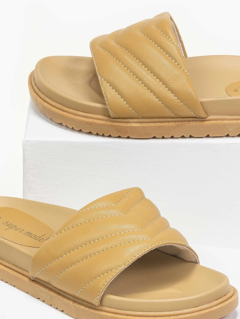 Φτηνός 🔔 Ολοκαίνουργιο 🛒 The Fashion Project Slides με καπιτονέ σχέδιο - Μουσταρδί 🌟 🛒 - Image 4