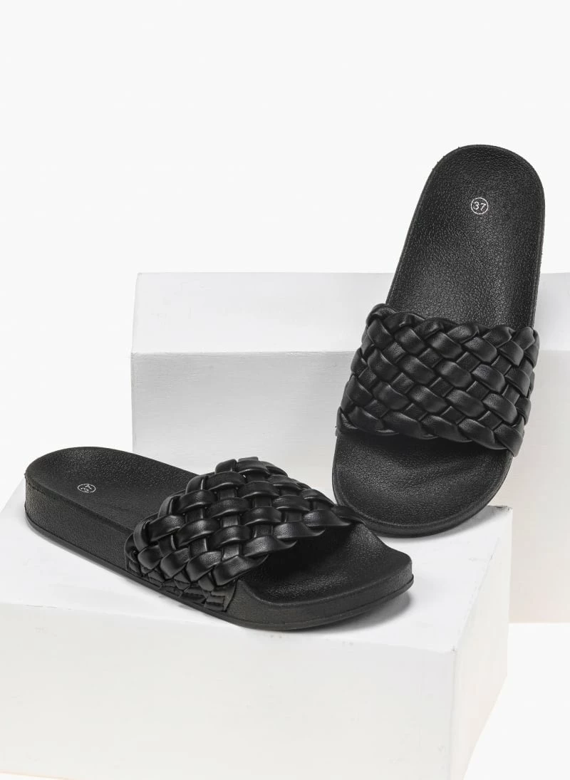 Φτηνός 🎁 Εκπτωση ⭐ The Fashion Project Slides με πλεκτή φάσα - Μαύρο 🎉 😀 - Image 2