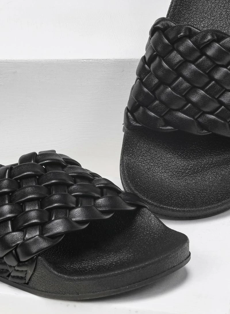 Φτηνός 🎁 Εκπτωση ⭐ The Fashion Project Slides με πλεκτή φάσα - Μαύρο 🎉 😀 - Image 3