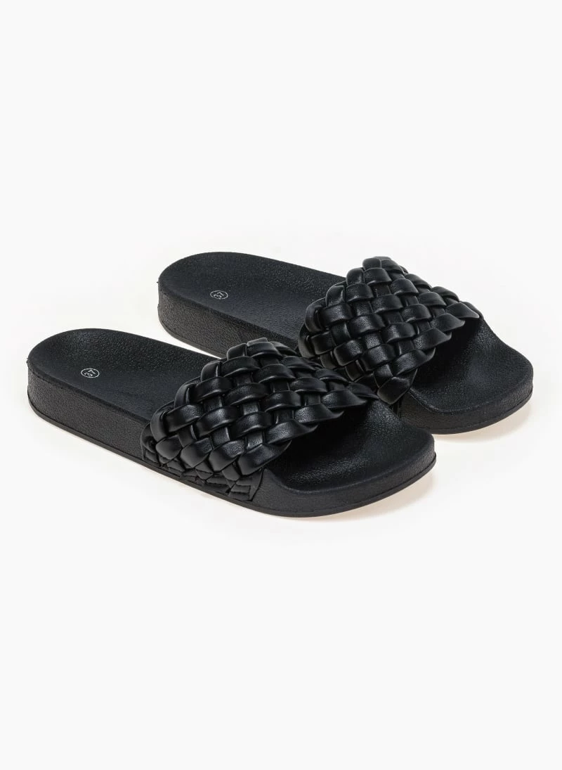 Φτηνός 🎁 Εκπτωση ⭐ The Fashion Project Slides με πλεκτή φάσα - Μαύρο 🎉 😀