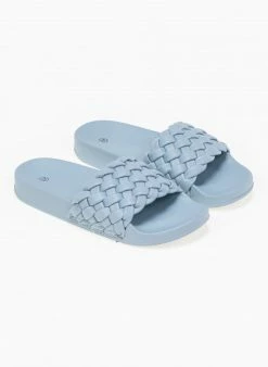 Εξοδος 🌟 Το φθηνότερο ⭐ The Fashion Project Slides με πλεκτή φάσα - Γαλάζιο 🔔 ❤️