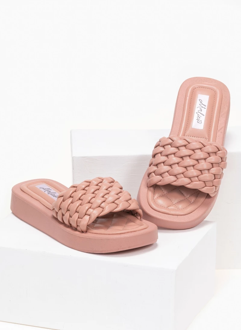 Flash Sale 🔥 ΧΟΝΔΡΙΚΟ ΕΜΠΟΡΙΟ ❤️ The Fashion Project Slides με πλεκτό σχέδιο στη φάσα - Ροζ 🔥 🧨 - Image 2