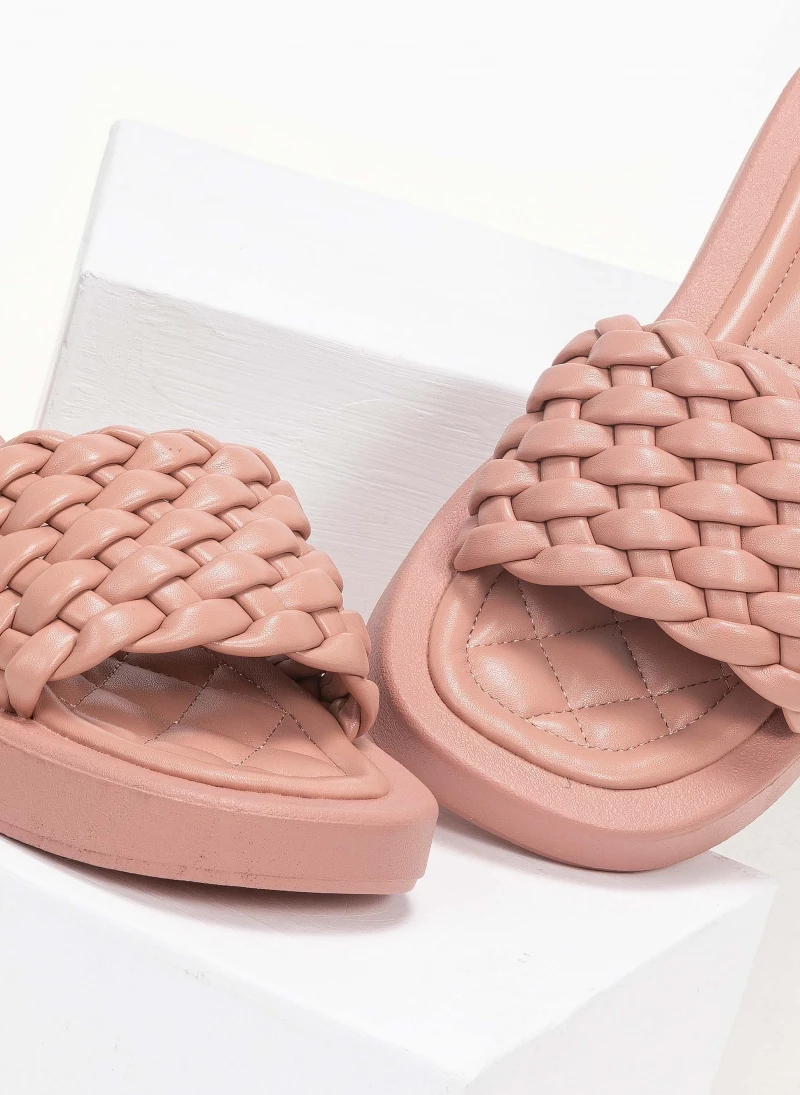 Flash Sale 🔥 ΧΟΝΔΡΙΚΟ ΕΜΠΟΡΙΟ ❤️ The Fashion Project Slides με πλεκτό σχέδιο στη φάσα - Ροζ 🔥 🧨 - Image 3