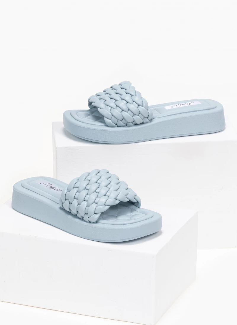 Νέος ⌛ Καλύτερες κριτικές για 🌟 The Fashion Project Slides με πλεκτό σχέδιο στη φάσα - Γαλάζιο 🎉 🔥