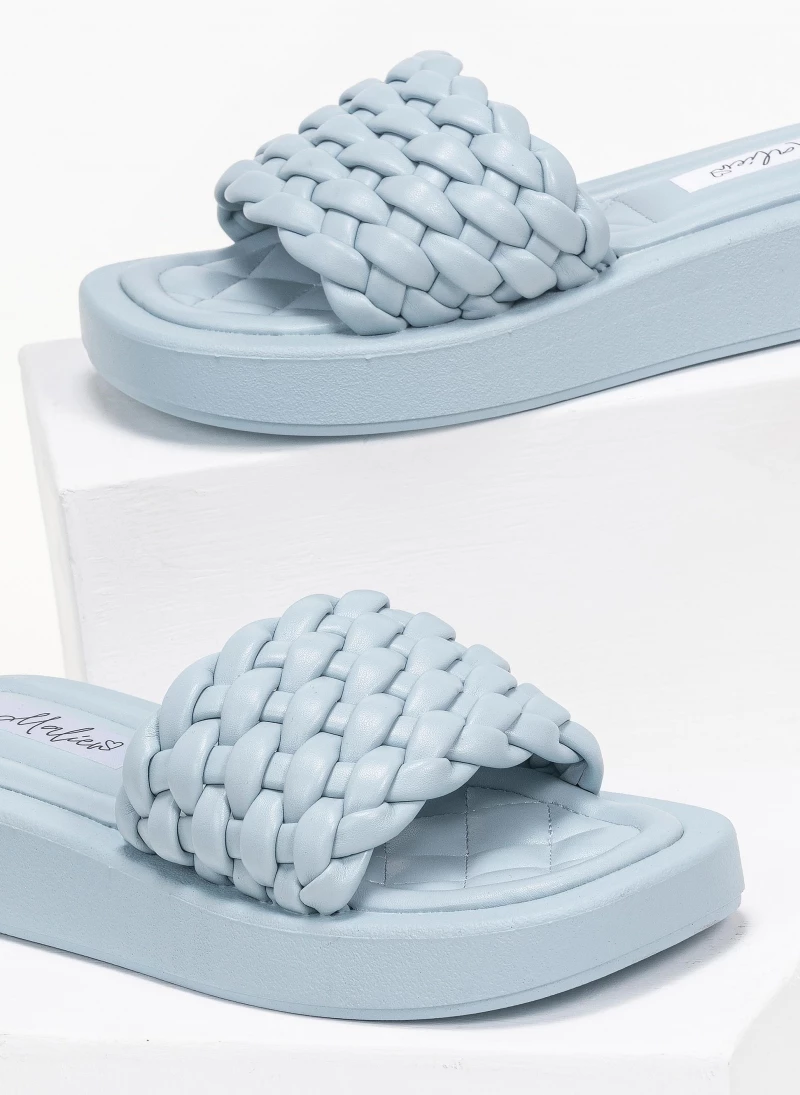 Νέος ⌛ Καλύτερες κριτικές για 🌟 The Fashion Project Slides με πλεκτό σχέδιο στη φάσα - Γαλάζιο 🎉 🔥 - Image 3