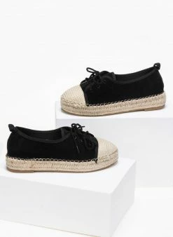 Προϋπολογισμός 🥰 Εξοδος 👍 The Fashion Project Suede εσπαντρίγιες με κορδόνια - Μαύρο 🤩 🌟