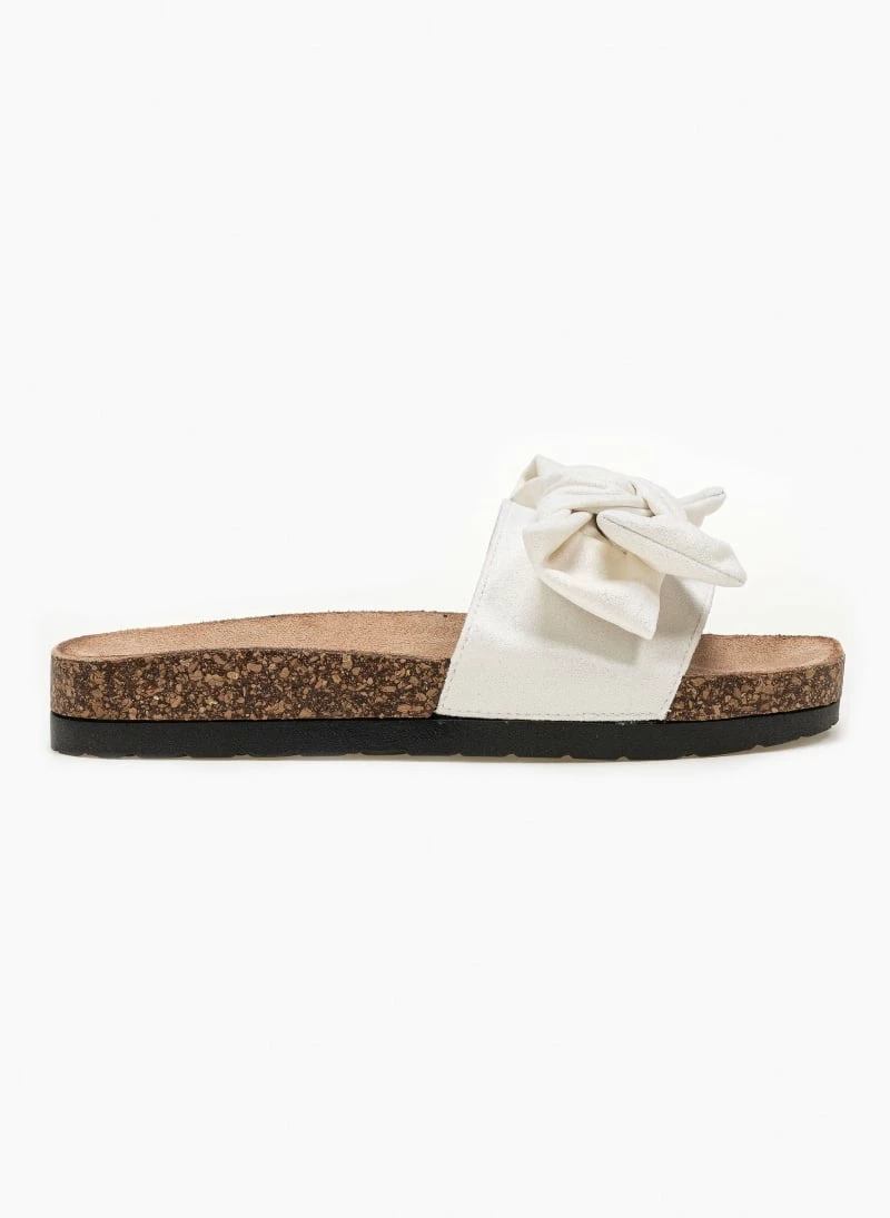 Αγορά 👏 Το φθηνότερο 😀 The Fashion Project Suede φλατ Slides με Oversized φιόγκο - Λευκό ✨ 😉 - Image 5