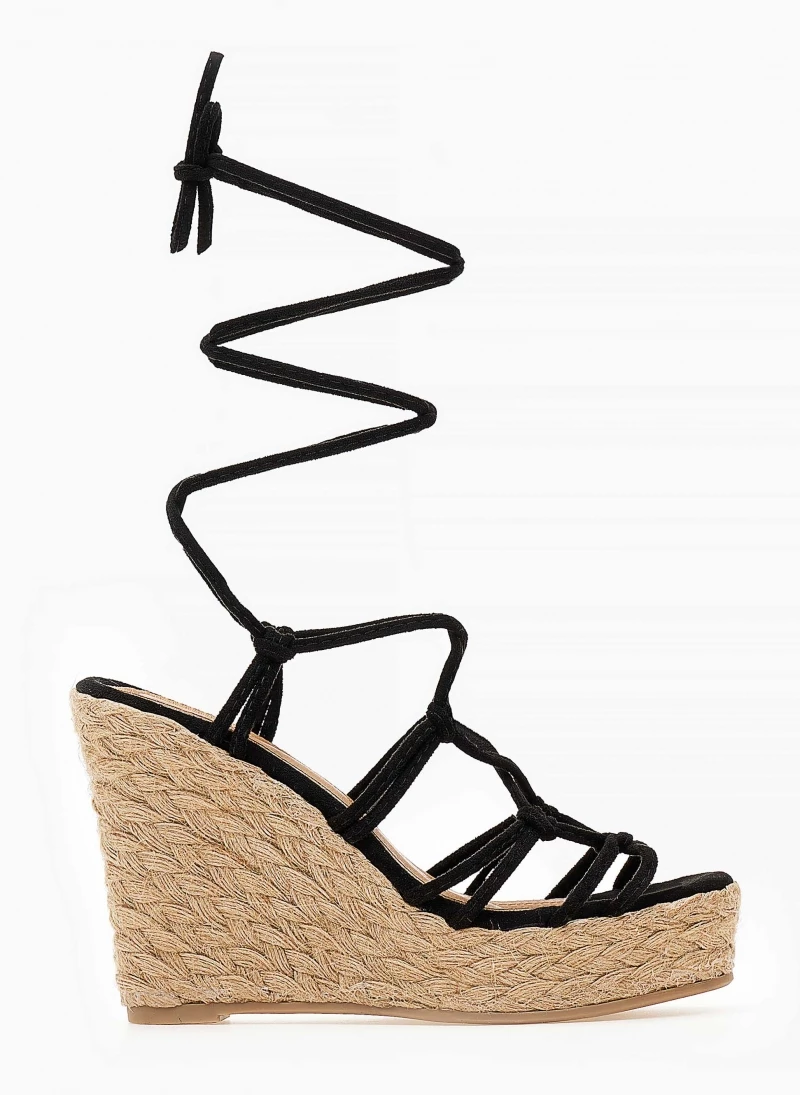 Φτηνός ✨ Εκπτωση 😀 The Fashion Project Suede Lace Up πλατφόρμες με σχοινί - Μαύρο ✨ 🔥 - Image 3