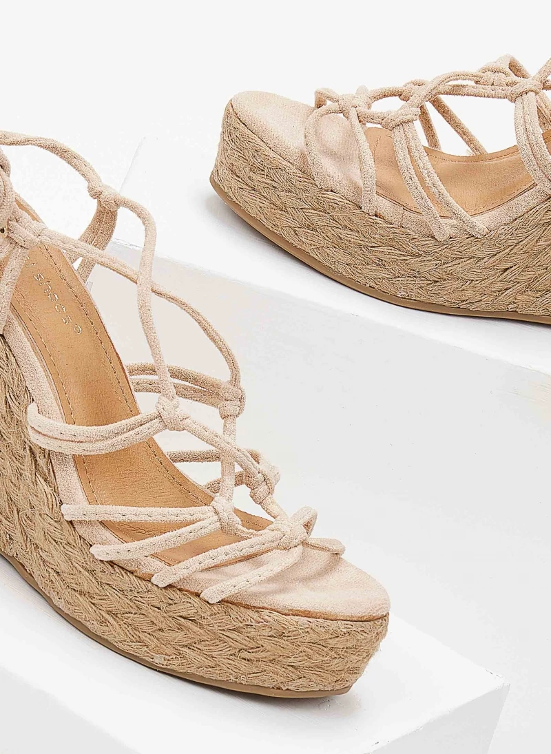 Κουπόνι 👏 Προϋπολογισμός 🔔 The Fashion Project Suede Lace Up πλατφόρμες με σχοινί - Μπεζ 👏 ✨ - Image 4