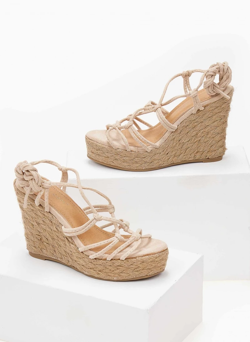 Κουπόνι 👏 Προϋπολογισμός 🔔 The Fashion Project Suede Lace Up πλατφόρμες με σχοινί - Μπεζ 👏 ✨ - Image 2