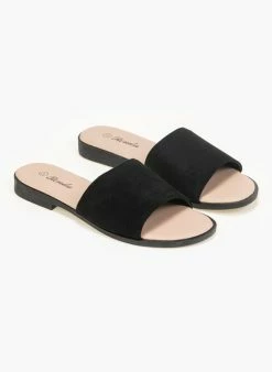 Τοπ 10 🎁 Εκπτωση 🔥 The Fashion Project Suede Slides με φαρδιά φάσα - Μαύρο 🥰 🔔